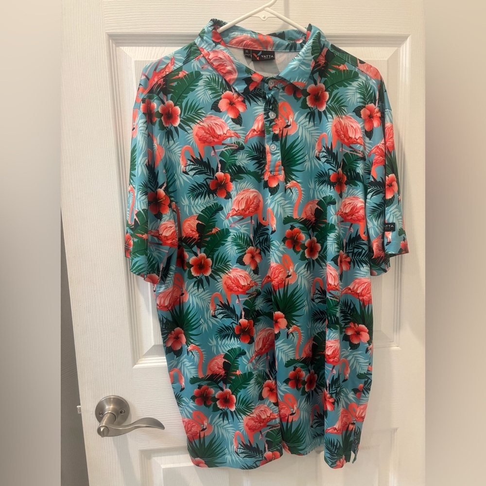 Yatta Golf Men's Tropical Print/ Flamingo Golf  Shirt‎